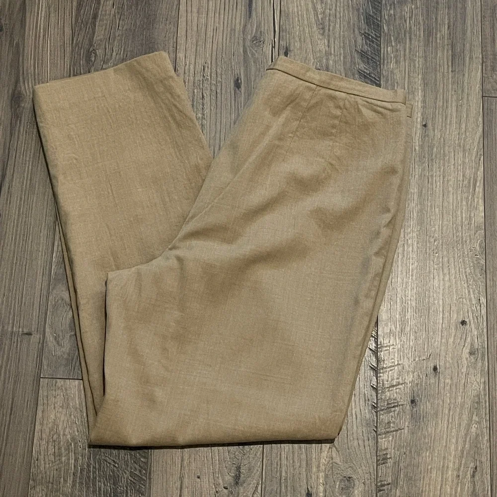 Talbots Petites Tan Beige Italian 99% Wool/Blend Straight Leg Trousers Size 12P